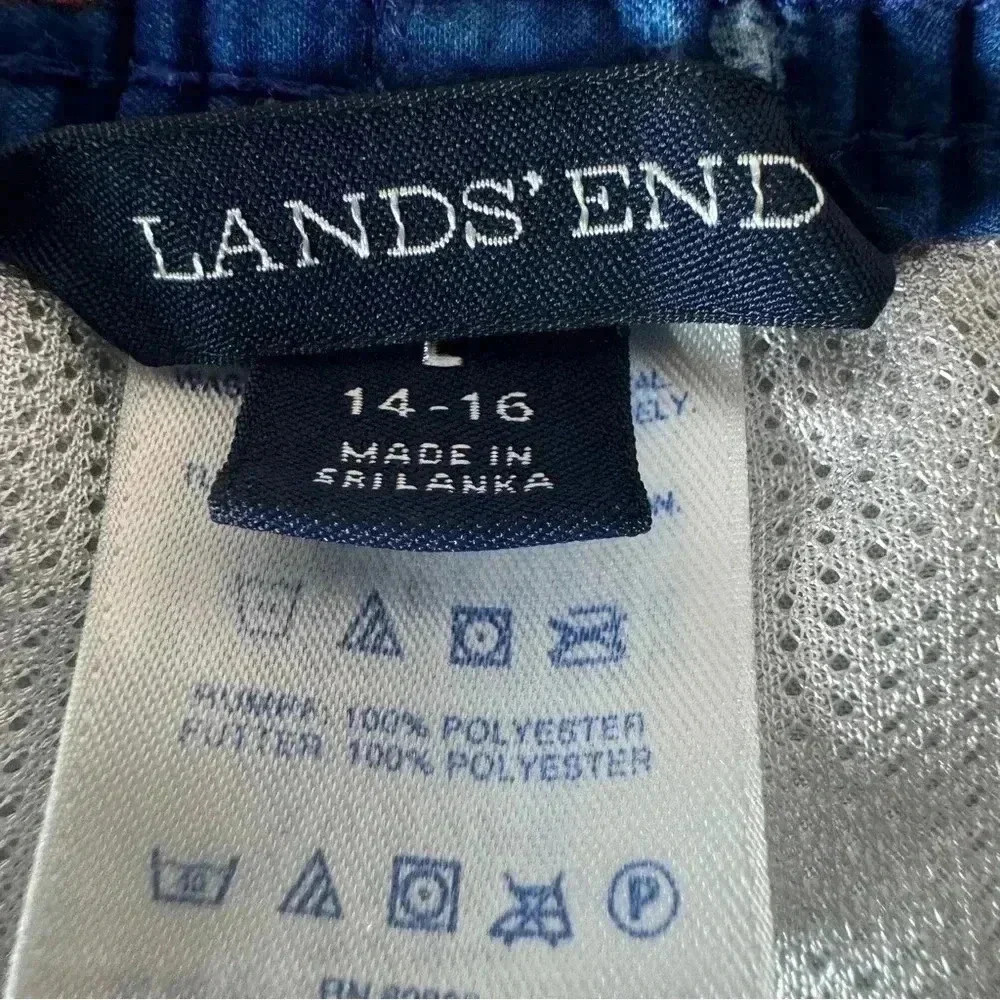 Land's End Boys Size L 14-16 Swimsuits Swim Shorts Trunks Blue Shark Drawstring